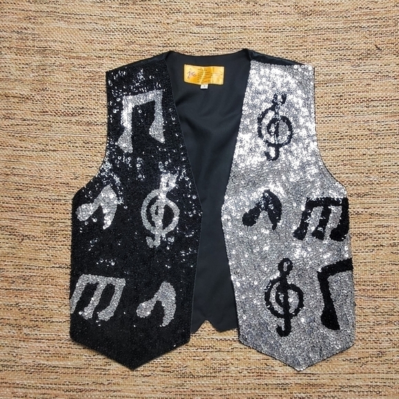 VINTAGE Sequined Vest with Music Notes - Picture 11 of 11